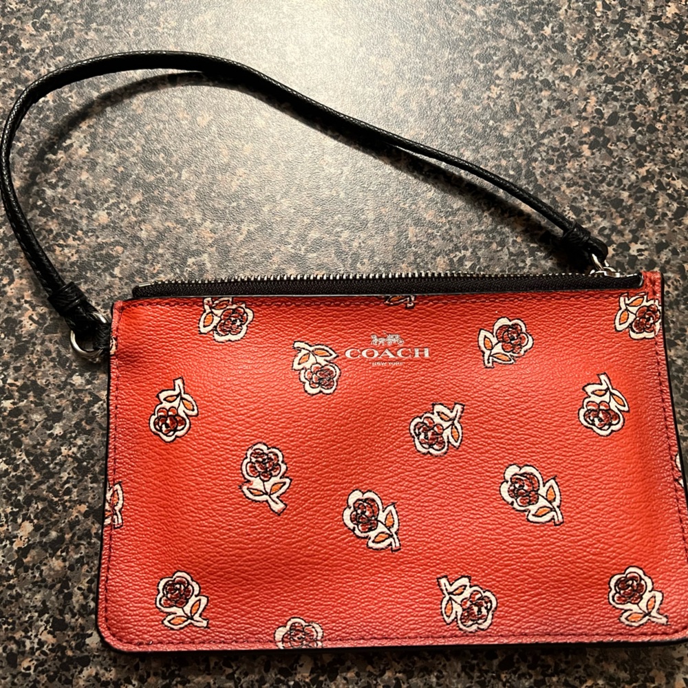 Coach rose red and white wristlet